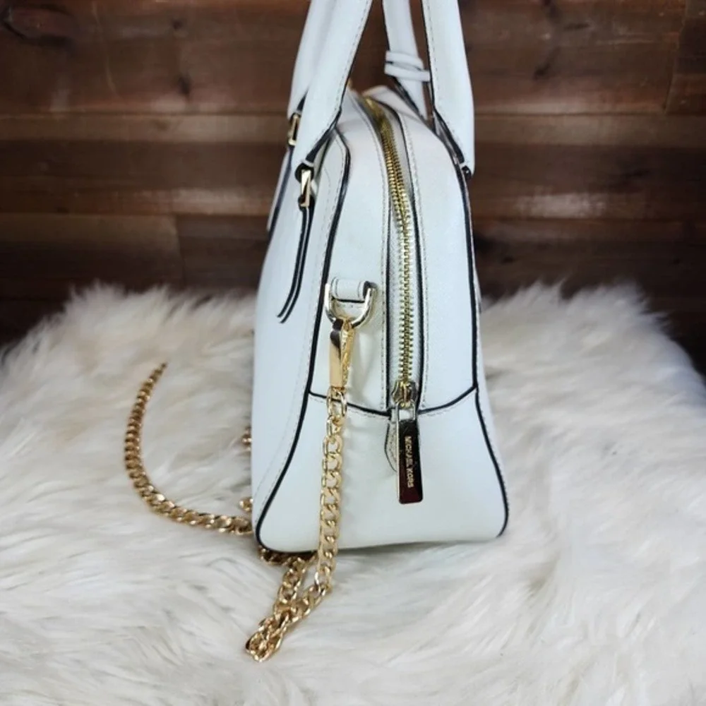 Michael Kors White Ayden Medium Saffiano Leather Satchel